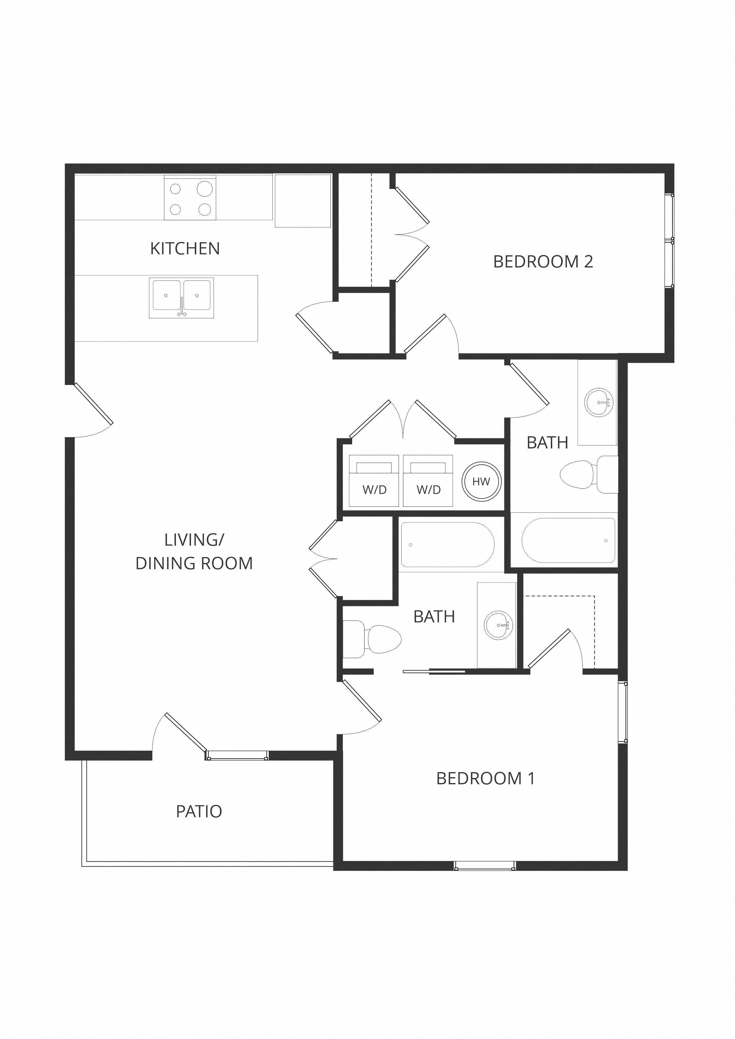 Two Bedroom x Two Bathroom floor plan